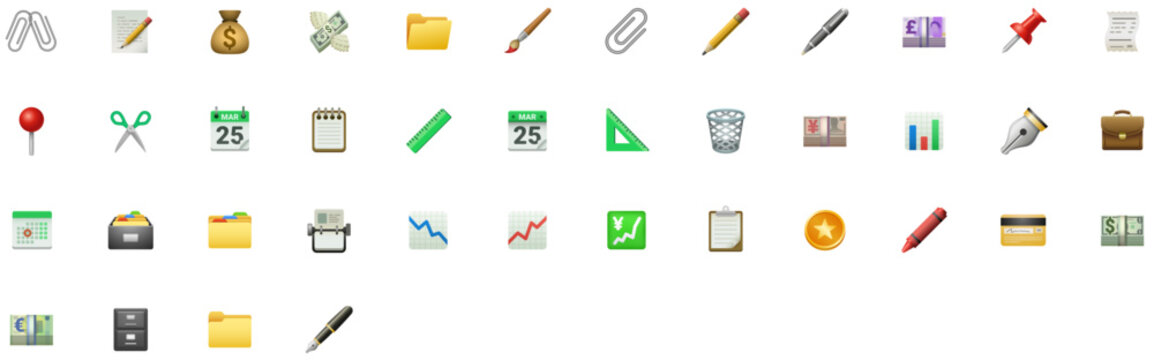 Set of Office, Writing & Money Emoji icons