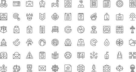 A collection of various line art icons arranged in a grid pattern design
