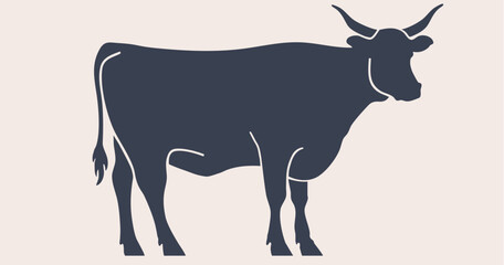 Cow, bull, beef. Hand drawn silhouette. Vintage retro print, black white cow, bull, beef sketch ink pencil drawing. Sketch artwork silhouette cow bull. Side view profile beef bull. Vector Illustration