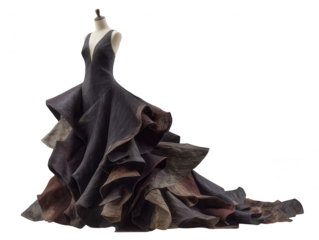 Elegant couture gown with ruffles isolated on transparent background