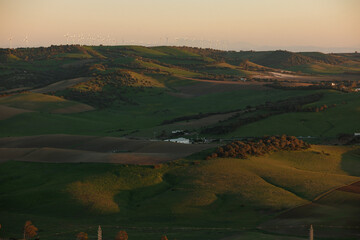 erdant Rolling Hills and Farmlands of Andalusia

A panoramic view of rolling green and brown hills,...