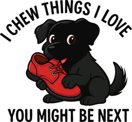Obraz premium Black Puppy Chewing Shoe Art – 