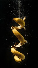 Twisted banana in water with bubbles.