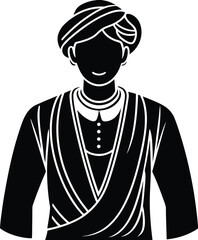 Black and white portrait illustration of a man in a suit, standing with his back to the viewer, a stylish silhouette ,gesture, time less, attire, form, expression