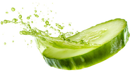 Falling cucumber slice isolated on a white background