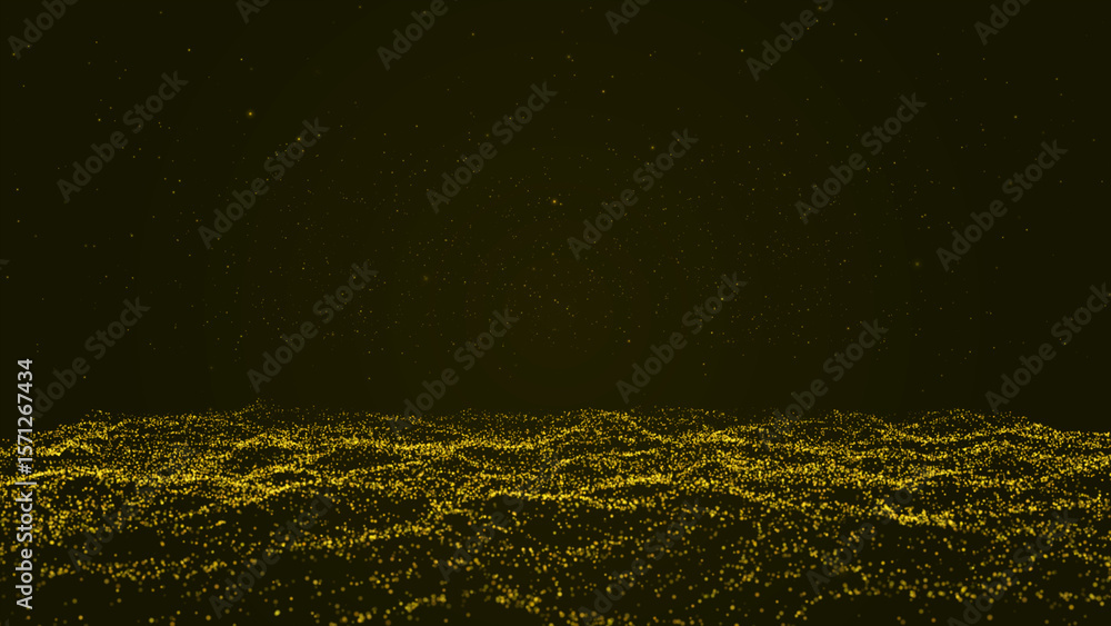 Poster technology background seamless looping exploding yellow particles innovation. futuristic abstract di