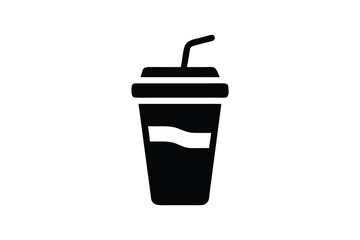Close-up studio shot of a single-use disposable beverage cup with a straw, minimalist black and white style, clean and refreshing aesthetic, perfect for branding, advertising, or menu design, conveyin