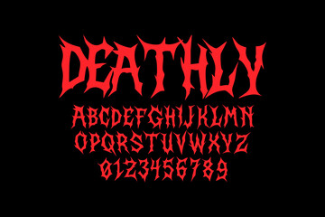 Horror font design. Punk, metal, thrash alphabet and number for your brand or band