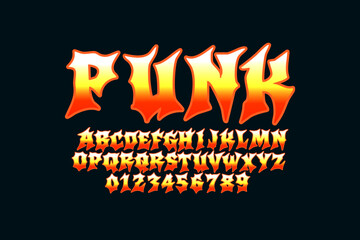 Horror font design. Punk, metal, thrash alphabet and number for your brand or band