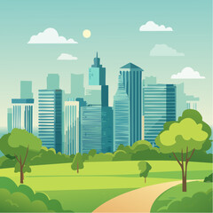 Nature park in a metropolitan city, tall skyscraper