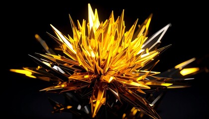 Abstract Gold Spike Sphere on Black Background