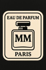 Vintage-style graphic design of a perfume bottle label, featuring the words "Eau de Parfum," "MM," and "Paris.".