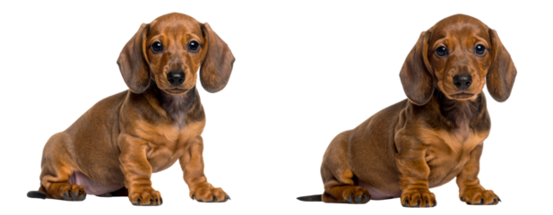 Cute Dachshund Puppy Sitting and Tilting Head, Isolated on White Background