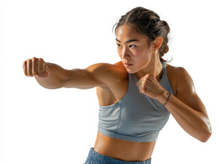 Powerful bent-arm hook by Asian female boxer