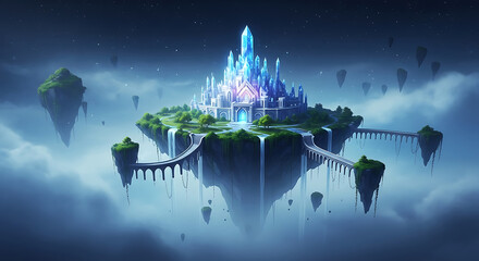 Crystal Castle on a Floating Island in the Sky