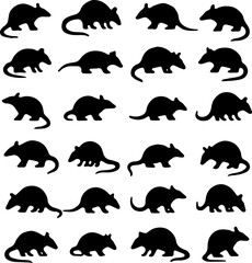 Armadillo Silhouettes 16 Poses of Armored Animal Vector Sheet