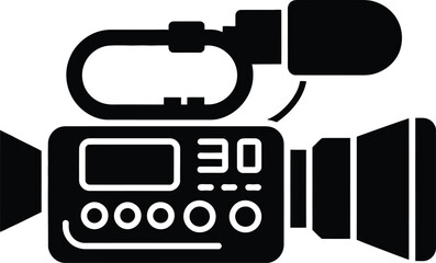 Fototapeta premium Professional Camcorder Icon in Black Silhouette Representing Film Production Broadcasting and Video Recording Ideal for Media Entertainment and Technology Related Visuals and Designs Isolated on