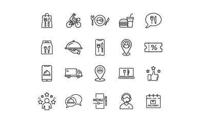 Collection of Outline Food Delivery Icons.