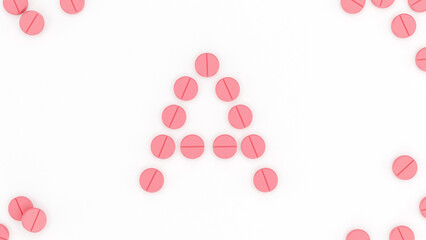 3D render Vitamin A, Letter A Formed from Pink Supplement Pills for  health technology innovation concept