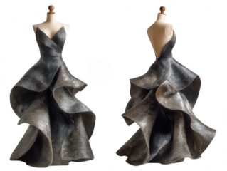 Elegant ruffled gown isolated on transparent background