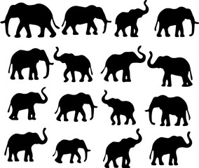 Elephant Silhouettes  14 Majestic Animal Poses Vector Set