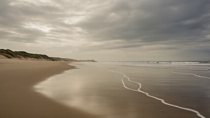 Coastal Serenity A Beach Under a Cloudy Sky