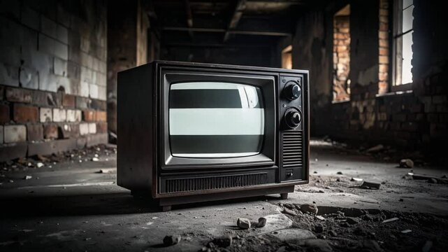 Fernseher in einer Ruine