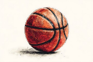 Orange basketball illustration with black lines and shadow on a white background