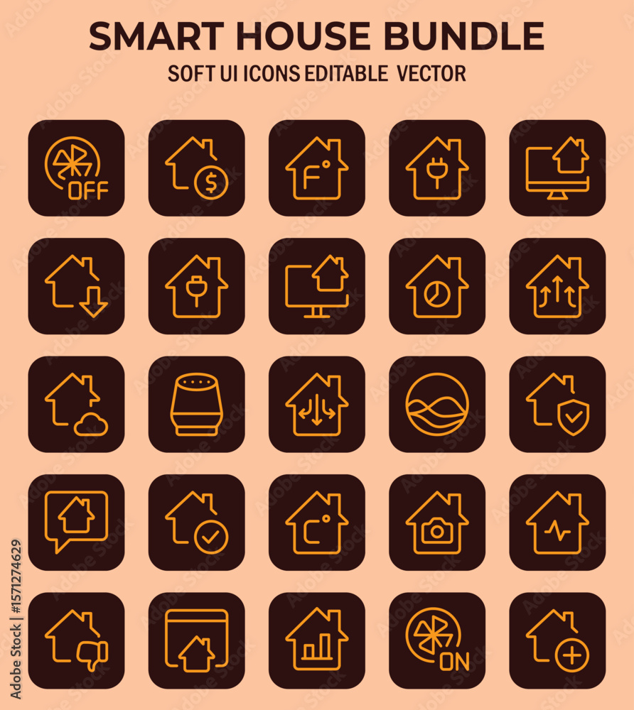 Poster elegant smart home system icons: comprehensive set of rounded, user-friendly design elements for mod