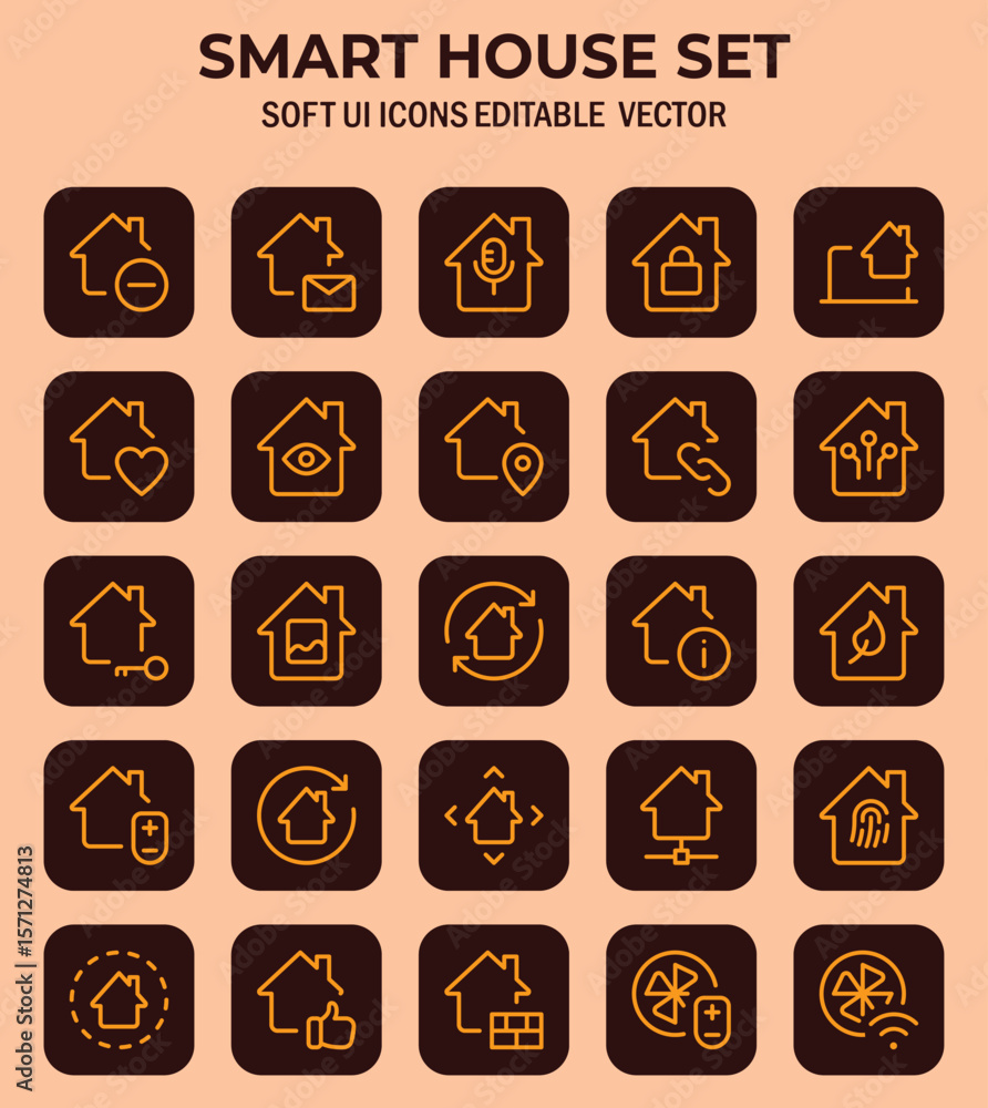 Poster elegant smart home interface icons collection for modern digital applications and user interfaces de
