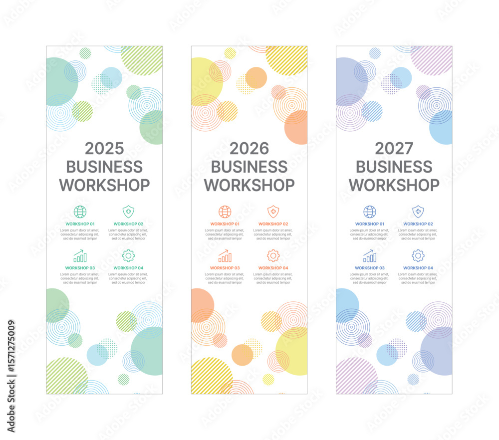 Poster modern business workshop roll-up banners with arrow graphics symbolizing growth and progress. perfec