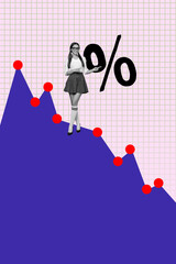 Vertical 3d art pop image collage of happy businesswoman businessman stand graph development...