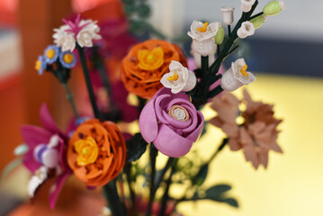 Fototapeta premium Warsaw, August 6, 2024. A bouquet made of Lego. 