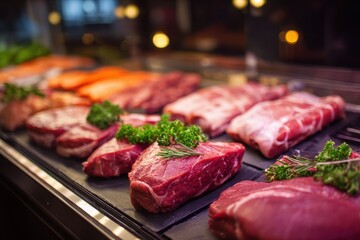 Quality meat selection at a butcher shop with various fresh options displayed
