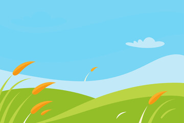 Fototapeta premium Rolling green hills under a bright blue sky nature