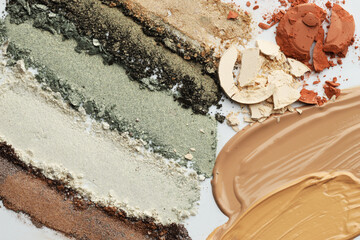 Different cosmetic products on white background, flat lay
