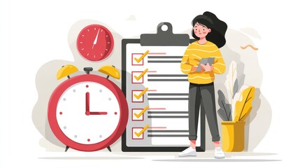 Woman reviewing checklist with timer