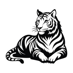 "Black and White Tiger Silhouette Vector Art – Tribal Style Big Cat Illustration"