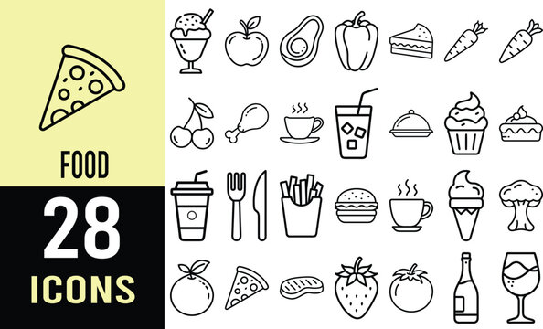 28 Delicious Food Icons: Free Vector Line Art Graphics for Design Projects