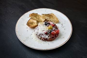 Tartare with Toast and Parmesan Cheese