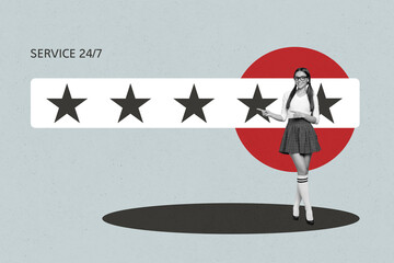 3d sketch poster collage of happy businesswoman businessman receive star promotion score result...
