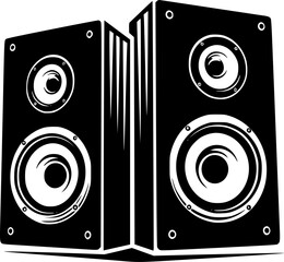Black and white stereo speakers with a retro and bold illustration style
