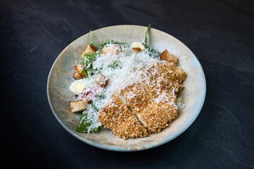 Crispy Chicken Caesar Salad with Parmesan