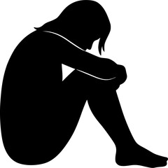 silhouette design of sitting depressed women vector art illustration

