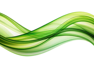 Flowing green abstract waves with light and shadow effects on black background isolated on a transparent background