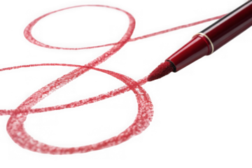 Red felt tip pen drawing a shimmering line isolated on a transparent background. Red marker drawing isolated swirling lines on white paint creating an artistic abstract pattern.