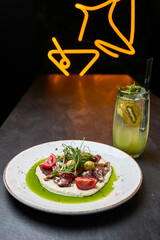 Gourmet Beef Tartare with Cream and Kiwi Drink