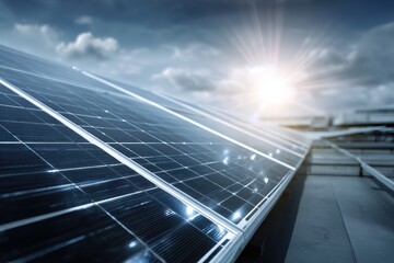 Roof mounted photovoltaic panels for renewable energy Close up detail