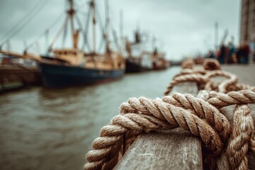 Obraz premium Ropes connect to the harbor dock