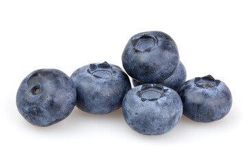 Group of large blueberries isolated on white background